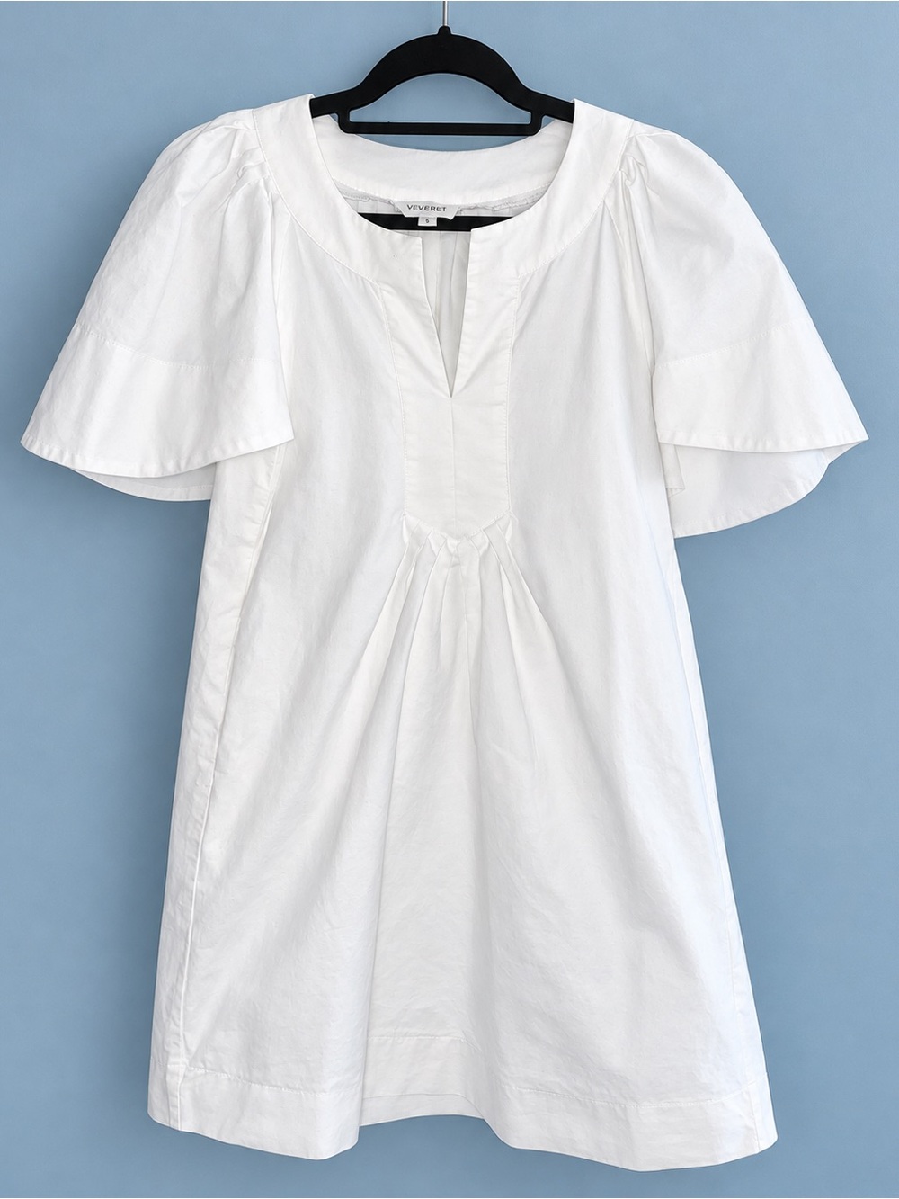 Veveret White Cotton Flutter Sleeve Shift Dress Pockets Size S NWOT
